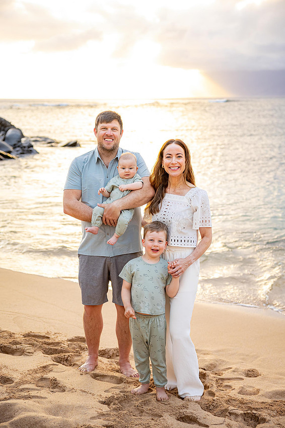 Variety of sunset portraits featuring a family with two young boys. Location: Napili Bay, Maui, Hawaii. 