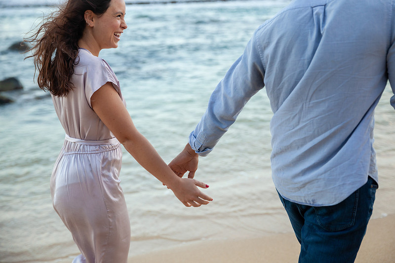 Giulia & Andrew | Maui Sunrise Portrait Session. Couples portrait session on Maui's north shore at sunrise. Mixture of greenery and blue water backdrops and a variety of candid and posed photographs. Scenic panoramic images to showcase Maui's landscape and natural beauty.