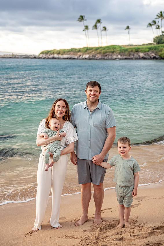 Variety of sunset portraits featuring a family with two young boys. Location: Napili Bay, Maui, Hawaii. 